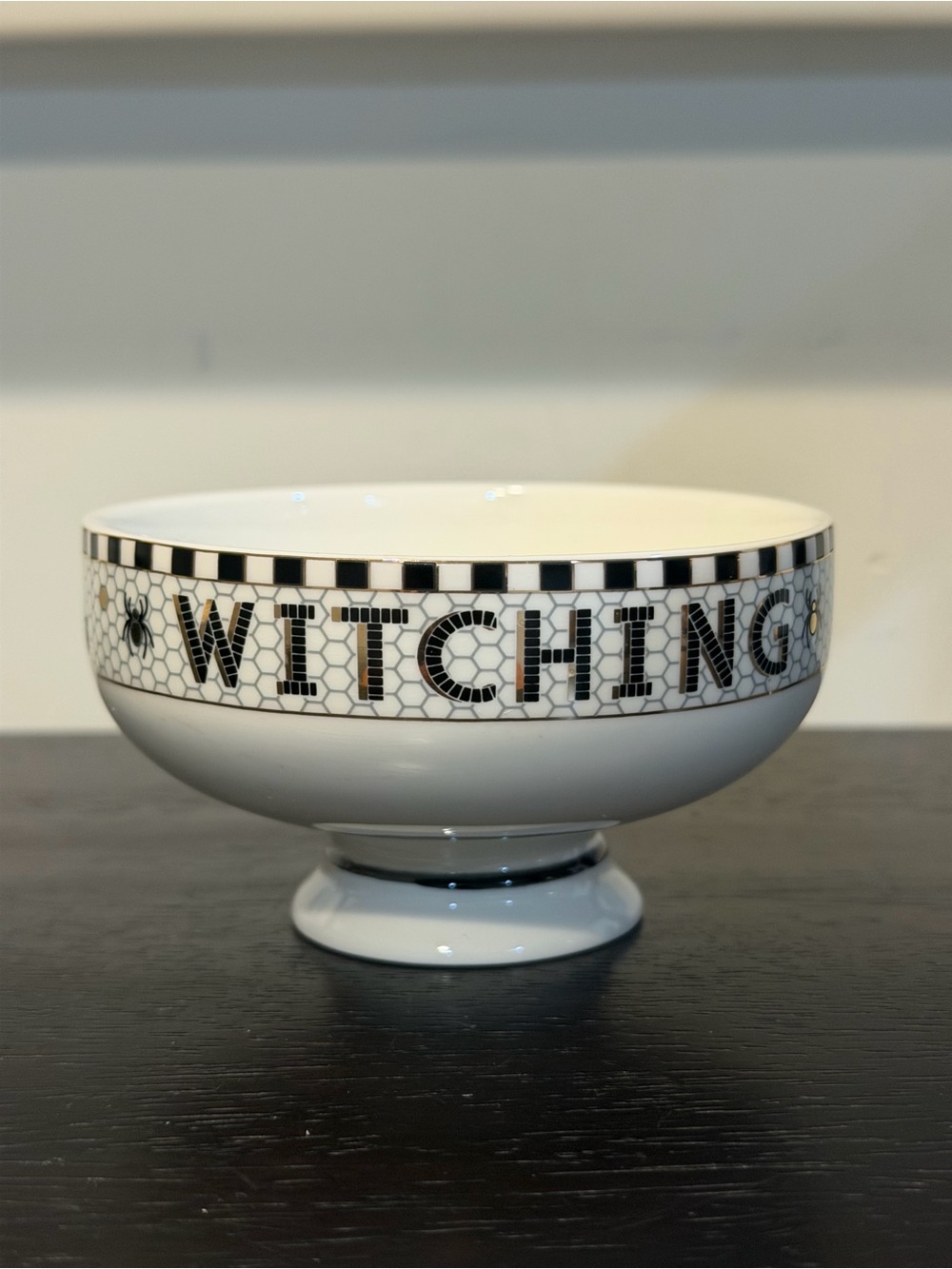 Anthropologie Bistro Tile Stoneware Gold Accent Halloween ‘Witching Hour’ Bowl - Picture 2 of 7